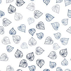 Dark BLUE vector seamless doodle backdrop with leaves.