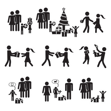 People with gifts icon set. Vector.