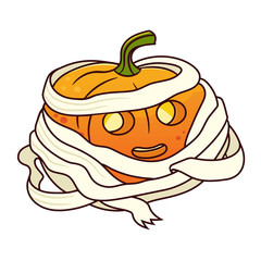 Halloween pumpkin mummy.Colored vector illustration.