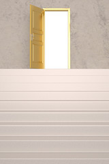 A door open on white wall 3D illustration.