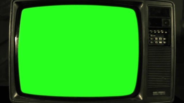 Old Television Green Screen.  Zoom In. Close-Up.  You can replace green screen with the footage or picture you want with &ldquo;Keying&rdquo; effect in After Effects (check out tutorials on YouTube). 