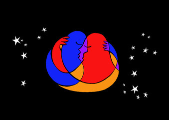Illustration about two people kissing