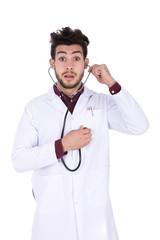 Shocked doctor checking his beat