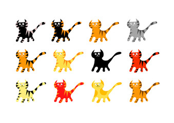 Funny illustration of a bunch of faces of smiling kittens