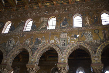 Monreale, Italy - September 11, 2018 : Byzantine style mosaics of Monreale cathedral