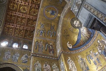Monreale, Italy - September 11, 2018 : View of Monreale cathedral apse
