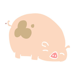 flat color illustration cartoon pig