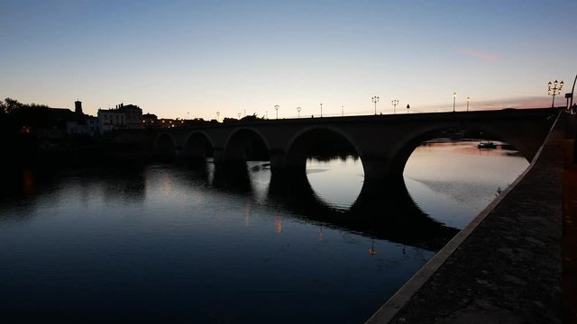 Old historic bridge and dordogne river, Bergerac, France