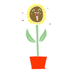 flat color illustration cartoon flower in pot