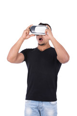 VR glasses player amazed