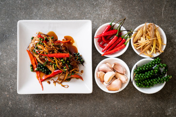 stir-fried spicy and herb with grouper fish fillet