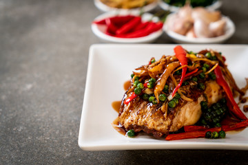 stir-fried spicy and herb with grouper fish fillet