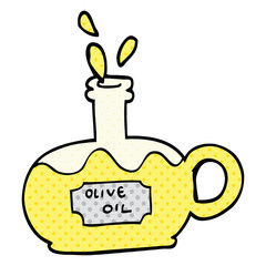 comic book style cartoon bottle of oilve oil