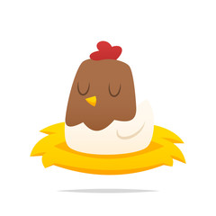 Cartoon hen on nest vector isolated