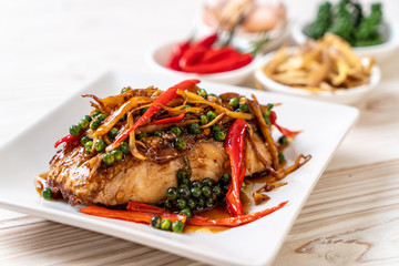 stir-fried spicy and herb with grouper fish fillet
