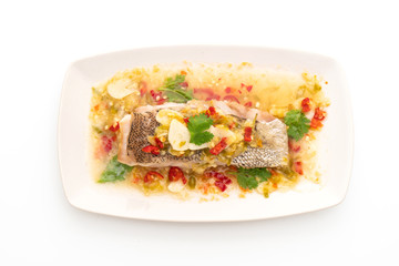 Steamed Grouper Fish Fillet with Chili Lime Sauce in lime dressing