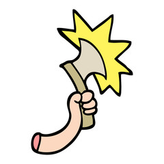 hand drawn doodle style cartoon arm with axe