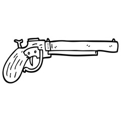 black and white cartoon old pistol