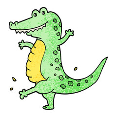 grunge textured illustration cartoon dancing crocodile