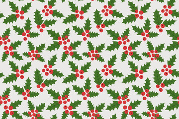 Endless Christmas Pattern. Holly Berries Background. Vector.