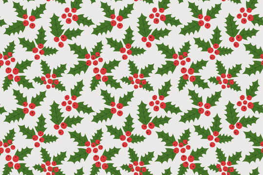Endless Christmas Pattern. Holly Berries Background. Vector.