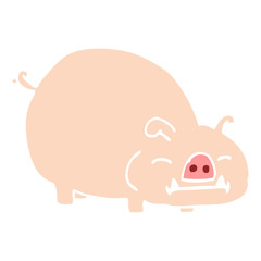 flat color illustration cartoon pig