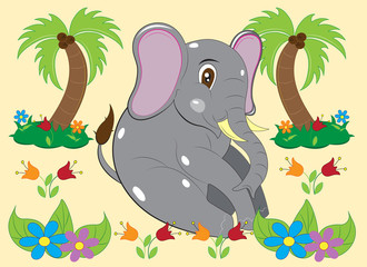 Little elephant in flowers