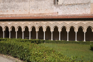 Monreale, Italy - September 11, 2018 : Monreale cathedral cloister