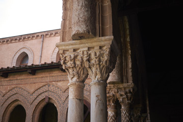 Monreale, Italy - September 11, 2018 : Details of Monreale cathedral cloister