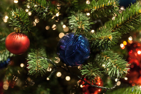 Close up of Christmas tree with ornaments