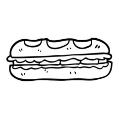 black and white cartoon tasty sandwich