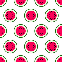 Cute summer seamless pattern with red watermelon on white background. Vector Bright illustration for kids design.