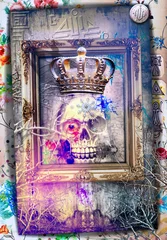 Poster Macabere en surrealistische schedel met kroon en antieke lijst © Rosario Rizzo