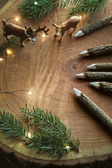 Wooden pencils on tree stump