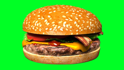 Classic bacon cheese burger isolated juicy