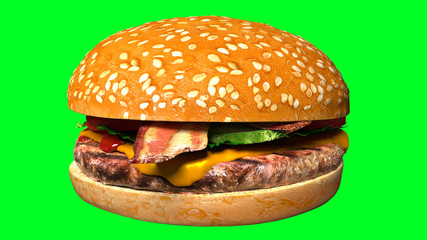 Classic bacon cheese burger isolated juicy