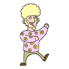 hand drawn doodle style cartoon dancing 70s man