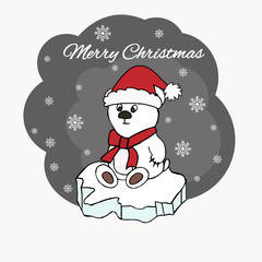 Christmas card with cute polar bear. Template for greeting scrapbooking, congratulations, invitations, stickers, planners.