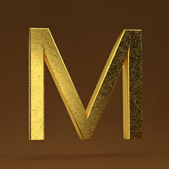 3D render Illustration. golden capital letter - M.