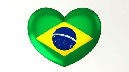 Heart-shaped flag 3D Illustration I love Brazil