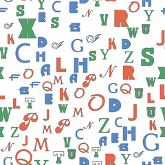 Letters and alphabet ABC. Flat Seamless vector EPS 10 geometric pattern  texture. Multicolor abstract background for print and textile