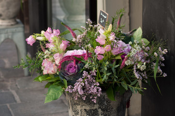 Fototapeta na wymiar closeup of floral composition bouquet at the florist