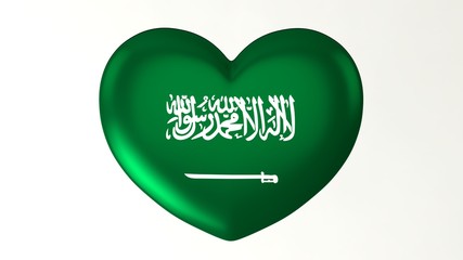 Heart-shaped flag 3D Illustration I love Saudi Arabia