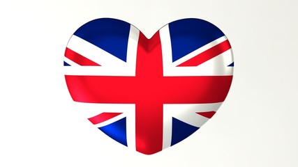 Heart-shaped flag 3D Illustration I love United Kingdom