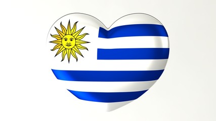 Heart-shaped flag 3D Illustration I love Uruguay