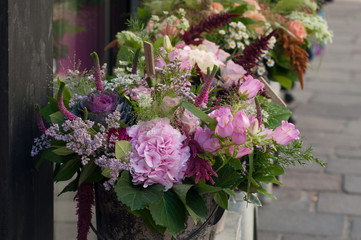closeup of floral composition bouquet at the florist