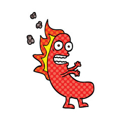 comic book style cartoon flaming hotdog