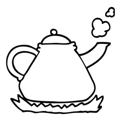 black and white cartoon kettle on stove