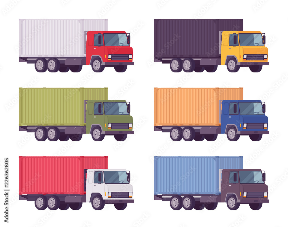 Wall mural euro truck, metal container set in bright colors