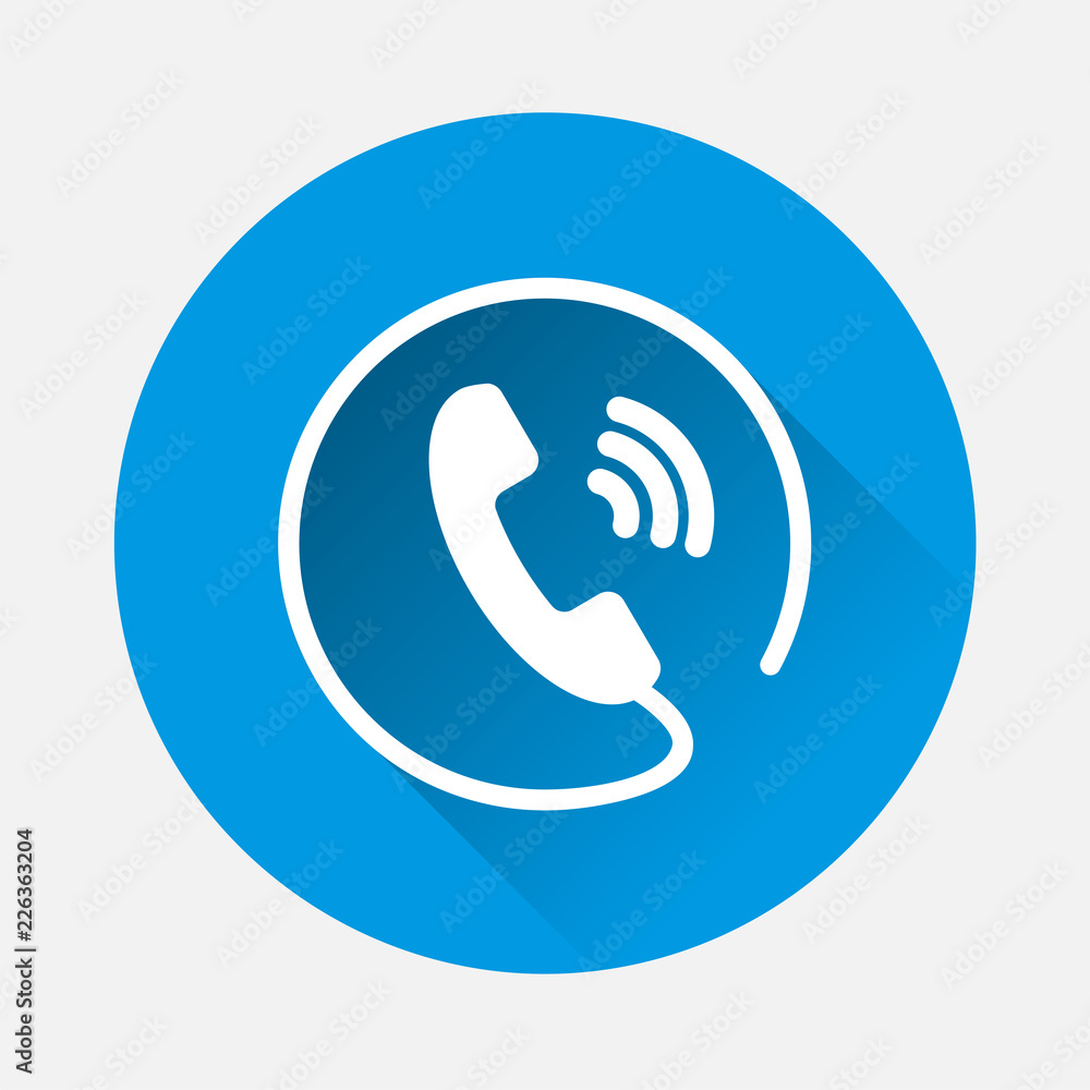 Poster phone vector icon on flat style on blue background. flat image handset with shadow with long shadow.